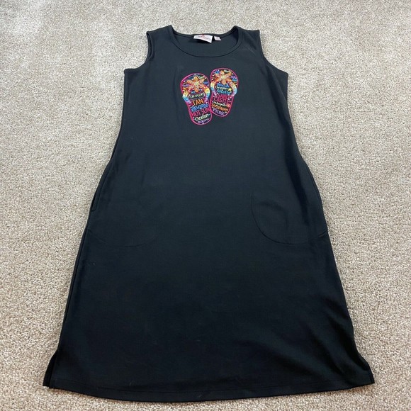 Quacker Factory Womens Knit Sundress Dress XXS Black Beach Sequin Flip Flop - Picture 1 of 7